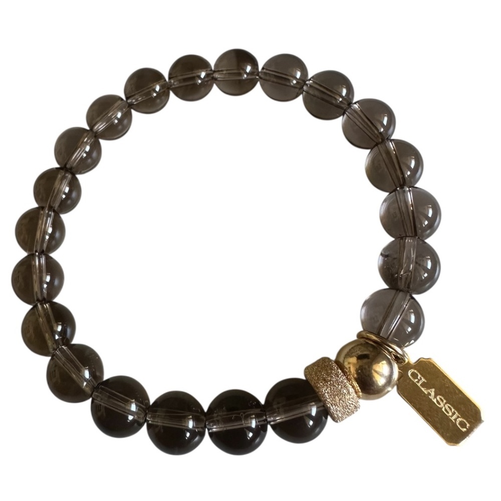 8mm Smoky Quartz Stretch Bracelet 14K Gold Filled Spacers Brown Gold Classic